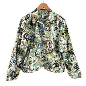 Coldwater Creek Paisely Print Cotton Jacket w/Pockets Size 2X 18 20 Plus‎ Size